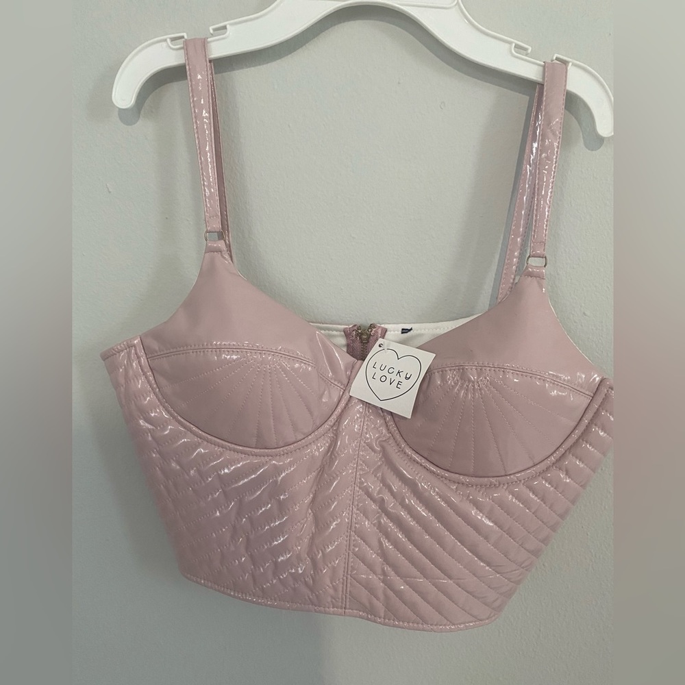 Pink leather crop top